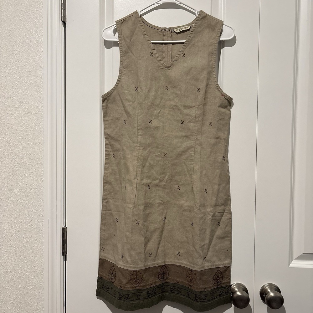 Jenna Lane Vintage Linen Blend Beige Cream Black Dress‎ - Size Women's Small